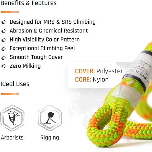 Arborist Rope 11.8mm x 120Ft, USA Made High-Strength 24-Strands Static Climbing Rope - 5,400 lb Strength for Tree Climbing, Pulling, Outdoors & Swing - Viper, Tight Spliced Eye in Saudi Arabia