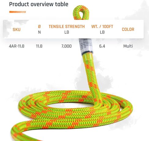 Arborist Rope 11.8mm x 120Ft, USA Made High-Strength 24-Strands Static Climbing Rope - 5,400 lb Strength for Tree Climbing, Pulling, Outdoors & Swing - Viper, Tight Spliced Eye in Saudi Arabia