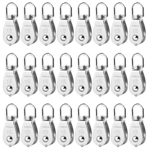 12 Pack M15 Pulleys for Rope, 304 Stainless Steel Wire Rope Cable Pulley | Heavy Duty Swivel Pulley Wheel Hanging Wire Towing Wheel for Lifting in Kuwait