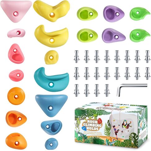 TOPNEW 20PC Kids Climbing Holds, Climbing Rocks for Play Set, Swingset - Adult Rock Wall Holds with Mounting Hardware for Indoor Outdoor Climbing Wall, Pastel Color in Saudi Arabia