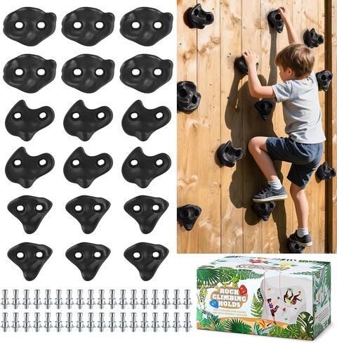 18PCS Climbing Holds for Kids,Large Climbing Holds for Play Set, Rock Wall Climbing Kit with Hardware for Indoor and Outdoor Climbing, Swingset - Adult Rock Wall Holds with Mounting Hardware (Black) in Saudi Arabia