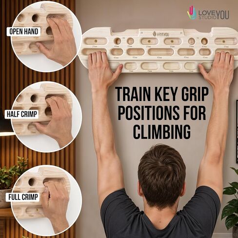 Hangboard Rock Climbing Fingerboard Training - Wooden Climbing Hang Board with Finger Pockets Multiple Depths Dual Slopes - Board Trainer for Pull Ups Grip Strength Endurance in Saudi Arabia