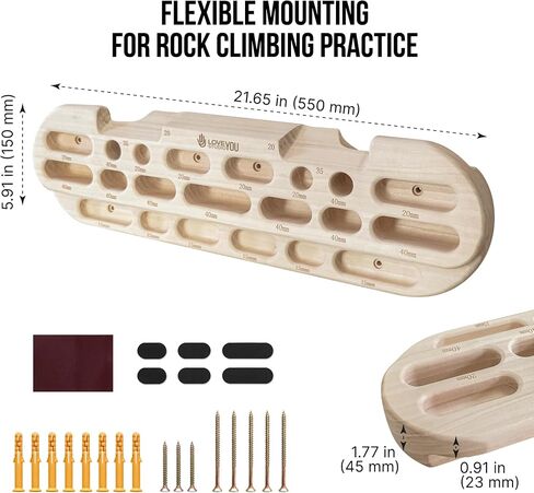 Hangboard Rock Climbing Fingerboard Training - Wooden Climbing Hang Board with Finger Pockets Multiple Depths Dual Slopes - Board Trainer for Pull Ups Grip Strength Endurance in Saudi Arabia