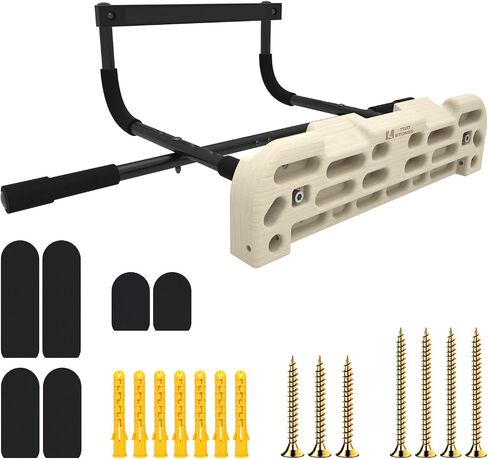 TWO STONES Hangboard Rock Climbing Hangboard with Door Way Pull Up Bar; Including Jugs, Pinches, Pockets, Edges and Slopes for Rock Climbing Training in Kuwait