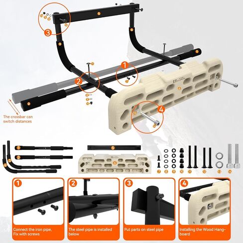 TWO STONES Hangboard Rock Climbing Hangboard with Door Way Pull Up Bar; Including Jugs, Pinches, Pockets, Edges and Slopes for Rock Climbing Training in Kuwait