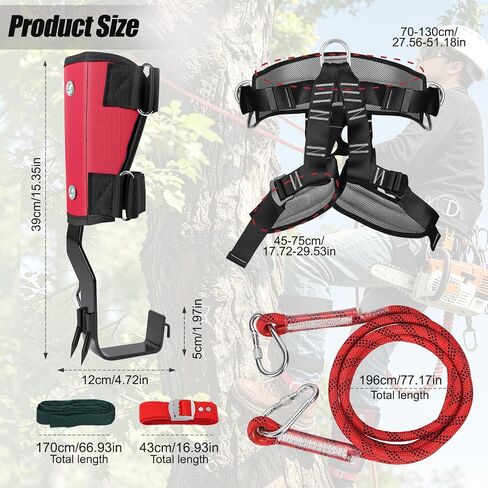 Tree Climbing Spikes Set,Tree Climbing Gear with Rope & Straps | Tree Climbing Kit for Climbers, Hunting, Fruit Picking ,Logging Etc（Red） in Saudi Arabia