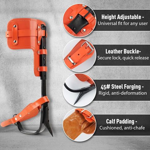 Tree Climbing Spikes Set, 350LB Capacity Adjustable Climbing Gear | Arborist Kit with 64FT Rope, Straps & Gloves, Heavy-Duty Alloy Steel Spurs for Tree Trimming, Hunting & Fruit Picking in Saudi Arabia
