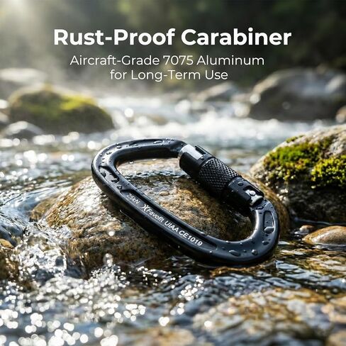 25kN Heavy Duty Climbing Carabiner - UIAA Certified Large Auto Locking Clip | Ultra Lightweight 7075 Aluminum Gear with 5620lbs Capacity - Secures Hammocks Big Dogs or Tree Rescue Equipment safely in Saudi Arabia