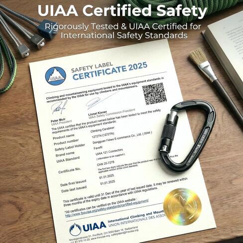 25kN Heavy Duty Climbing Carabiner - UIAA Certified Large Auto Locking Clip | Ultra Lightweight 7075 Aluminum Gear with 5620lbs Capacity - Secures Hammocks Big Dogs or Tree Rescue Equipment safely in Saudi Arabia