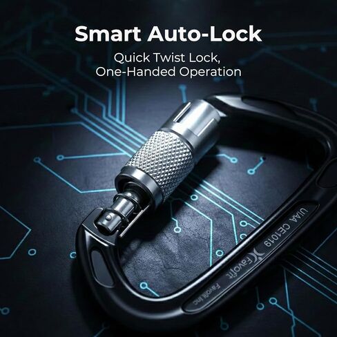 25kN Heavy Duty Climbing Carabiner - UIAA Certified Large Auto Locking Clip | Ultra Lightweight 7075 Aluminum Gear with 5620lbs Capacity - Secures Hammocks Big Dogs or Tree Rescue Equipment safely in Saudi Arabia