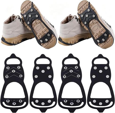 2Pairs Ice Cleats for Shoes and Boots Ice Spikes Crampons for Hiking Boots | Microspikes Micro Spikes for Hiking Shoes 8 Steel Studs Gripper Spikes for Shoes Durable Crampons for Winter Hiking Climbing in Kuwait