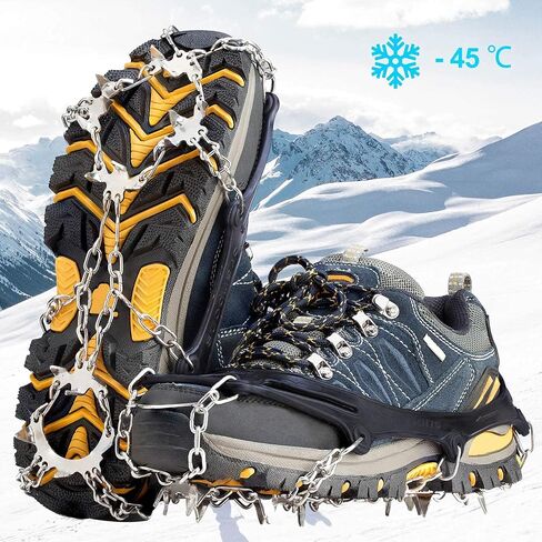 Crampons Ice Cleats Traction Snow Grips for Boots Shoes Women Men Anti Slip 19 Stainless Steel Spikes Safe Protect for Hiking Fishing Walking Climbing Mountaineering (Black,M) in Saudi Arabia