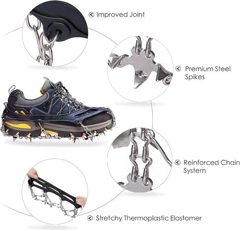 Crampons Ice Cleats Traction Snow Grips for Boots Shoes Women Men Anti Slip 19 Stainless Steel Spikes Safe Protect for Hiking Fishing Walking Climbing Mountaineering (Black,M) in Saudi Arabia