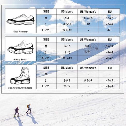 Crampons Ice Cleats Traction Snow Grips for Boots Shoes Women Men Anti Slip 19 Stainless Steel Spikes Safe Protect for Hiking Fishing Walking Climbing Mountaineering (Black,M) in Saudi Arabia