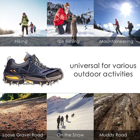 Crampons Ice Cleats Traction Snow Grips for Boots Shoes Women Men Anti Slip 19 Stainless Steel Spikes Safe Protect for Hiking Fishing Walking Climbing Mountaineering (Black,M) in Saudi Arabia