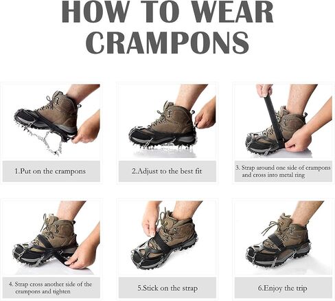 Crampons Ice Cleats Traction Snow Grips for Boots Shoes Women Men Anti Slip 19 Stainless Steel Spikes Safe Protect for Hiking Fishing Walking Climbing Mountaineering (Black,M) in Saudi Arabia