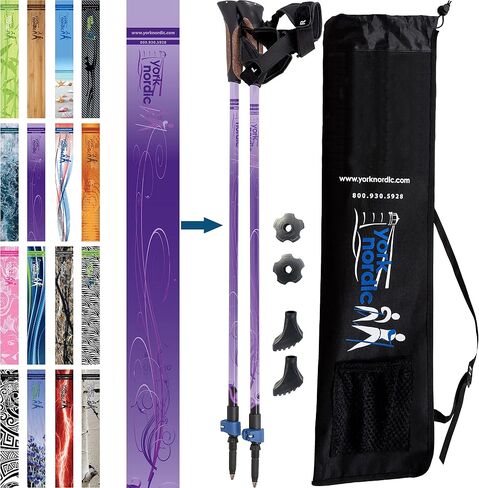 Nordic Tapered Four Pack Rubber Tips + York Nordic Purple Haze Nordic Walking Poles in Saudi Arabia