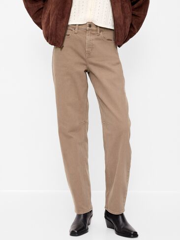 Old Navy High-Waisted Baggy Barrel Jeans - Clay in Kuwait
