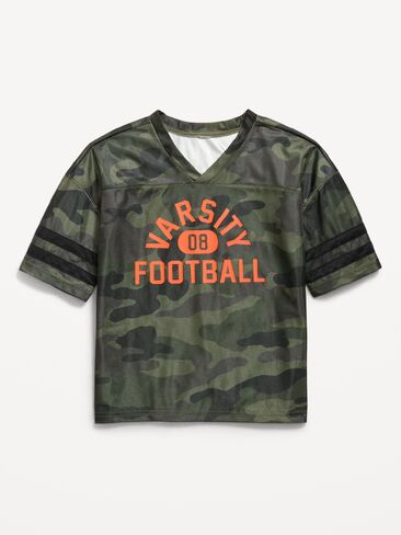 Old Navy Oversized Football-Style Lifestyle Jersey T-Shirt for Boys - Green Camo in Kuwait