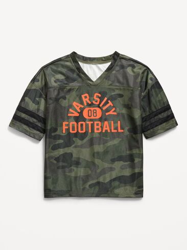 Old Navy Oversized Football-Style Lifestyle Jersey T-Shirt for Boys - Green Camo in Kuwait