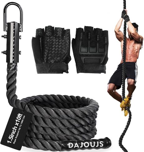 Climbing Rope Gym Workout - 1.5 Inch Dia 10FT 15FT 20FT 25FT 30FT 35FT 40FT 50FT Heavy Duty Work Out Rope Exercise Climbing Ropes for Adults Kids Fitness & Strength Training Outdoor & Indoor - Black in Saudi Arabia