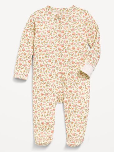 Old Navy 2-Way-Zip Sleep & Play Footed One-Piece for Baby - Cream Floral in Kuwait