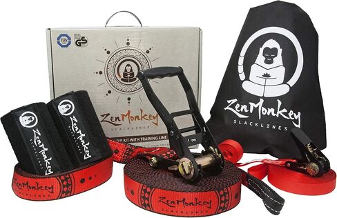 ZenMonkey Slackline Kit with Overhead Training Line, Arm Trainer, Tree Protectors, Cloth Carry Bag and Instructions, 60 Foot - Easy Setup for the Family, Kids and Adults in Saudi Arabia