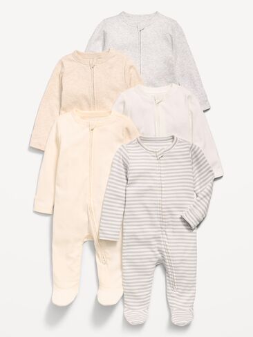 Old Navy 2-Way-Zip Sleep & Play Footed One-Piece 5-Pack for Baby - Neutral in Saudi Arabia