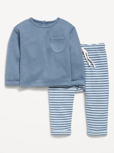 Old Navy Long-Sleeve Ribbed Pocket T-Shirt and Pants Set for Baby - NIGHT CLOUD in Saudi Arabia