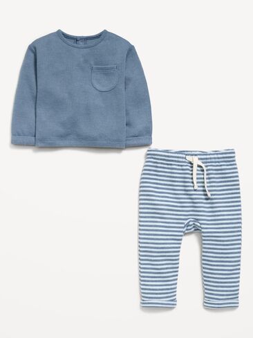 Old Navy Long-Sleeve Ribbed Pocket T-Shirt and Pants Set for Baby - NIGHT CLOUD in Saudi Arabia