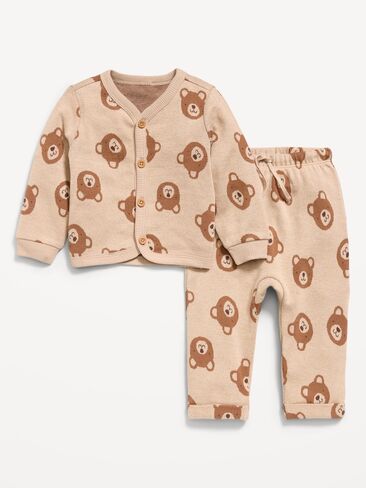 Old Navy Printed Long-Sleeve Button-Front Top and Pants Set for Baby - Brown Bear in Kuwait