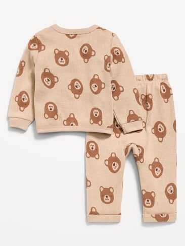 Old Navy Printed Long-Sleeve Button-Front Top and Pants Set for Baby - Brown Bear in Kuwait