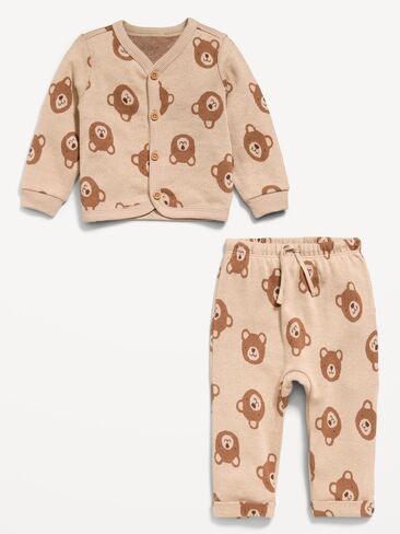 Old Navy Printed Long-Sleeve Button-Front Top and Pants Set for Baby - Brown Bear in Kuwait