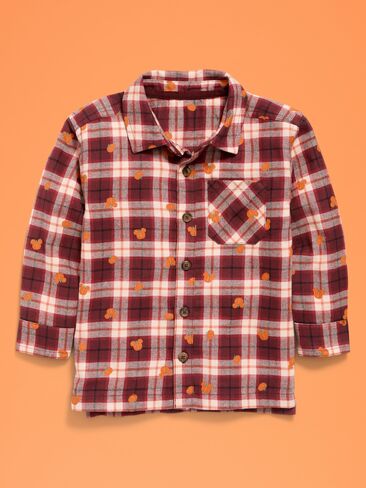 Old Navy Old Navy x Disney Mickey Mouse Flannel Unisex Shirt for Toddler - Orange Black Plaid in Kuwait