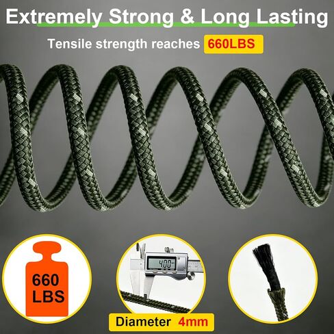 8 Pack 4mm Guy Lines, Total 104ft Ultralight Tent Cords with Aluminum Adjuster Tensioner, Tent Guy Lines for Tarps, Camping, Hiking(Olive Green,8 Packs) in Saudi Arabia