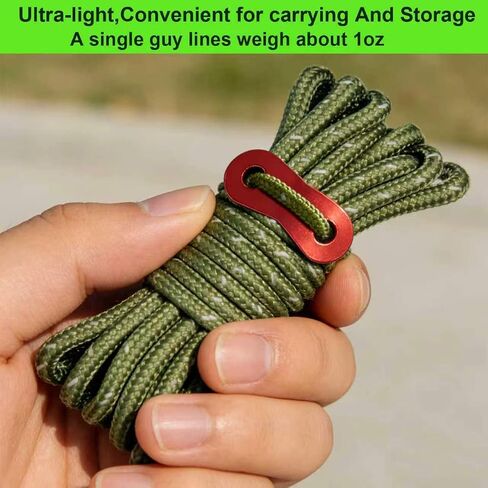 8 Pack 4mm Guy Lines, Total 104ft Ultralight Tent Cords with Aluminum Adjuster Tensioner, Tent Guy Lines for Tarps, Camping, Hiking(Olive Green,8 Packs) in Saudi Arabia