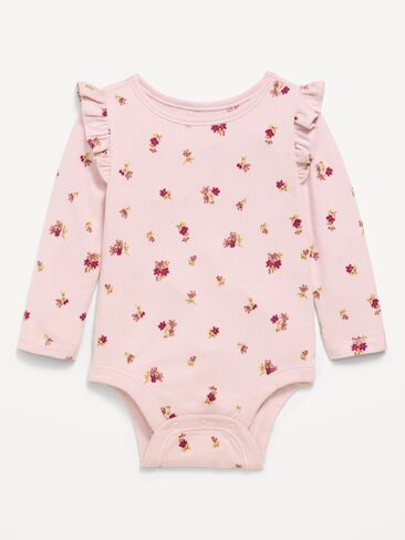 Old Navy SoftMode Printed Long-Sleeve Ruffled Bodysuit for Baby - Pink Ditsy Floral in Kuwait