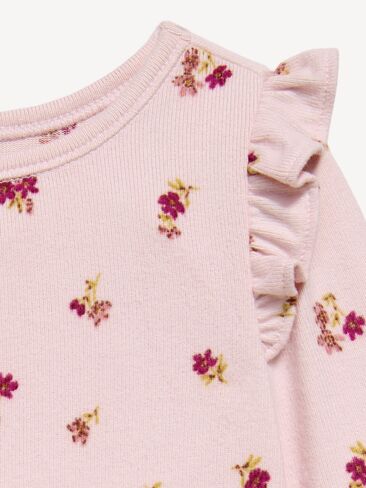 Old Navy SoftMode Printed Long-Sleeve Ruffled Bodysuit for Baby - Pink Ditsy Floral in Kuwait