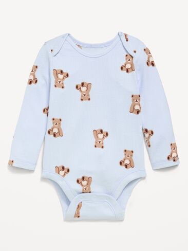 Old Navy SoftMode Printed Long-Sleeve Ribbed Bodysuit for Baby - Teddy Bear Blues in Kuwait
