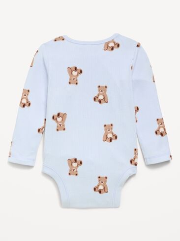 Old Navy SoftMode Printed Long-Sleeve Ribbed Bodysuit for Baby - Teddy Bear Blues in Kuwait