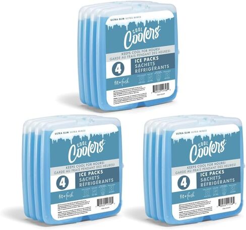 Cool Coolers by Fit & Fresh Slim Ice Packs, Quick Freeze Reusable Ice Packs for Lunch Boxes & Coolers, Long-Lasting, Space Saving Lunch Ice Packs, Blue, 4Pk in Saudi Arabia