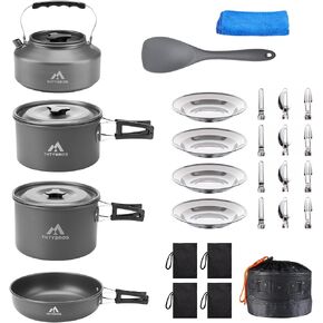 THTYBROS 27pcs Camping Cooking Set for 2-4 People, Portable Cookware Set with Kettle, Pots & Pans, Stainless Steel Utensils, Plates, Dishware for Backpacking, Picnic, Outdoor Adventures in Saudi Arabia