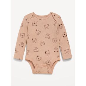 Old Navy Printed Long-Sleeve Ribbed Bodysuit for Baby - Brown Bear in Kuwait