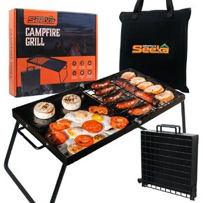 Adventure Seeka 24" Heavy Duty Folding Campfire Grill, Food-Safe Cooking Surface, Compact Folding Design, Portable Grill Grate & Griddle for Campfire Cooking, Australian Designed & Owned in Kuwait