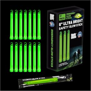 PartySticks Emergency Glow Sticks - 12 Ultra Bright Individually Wrapped Military Grade Chem Lights - 12 Hour Bulk Tactical Light Sticks for Survival Gear, Camping, and Power Outages in Saudi Arabia