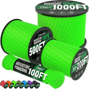 Reflective Paracord Rope 750 lb - 50ft 5/32" Parachute Cord 4MM 12-Strand para Cord - Heavy Duty Spool String for Survival,Camping Gear, Survival Bracelet, Clothesline - Black in Saudi Arabia