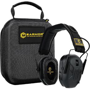 EARMOR Electronic Shooting Ear Protection and Storage Bag, Gel Ear Paded, 30dB SNR Noise Reduction, 4 Omnidirectional Mic, Black in Saudi Arabia
