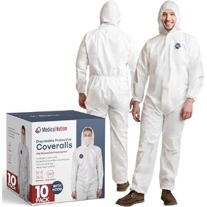 Hazmat Suits Disposable | 10 Pack | Hooded, Heavy Duty, Breathable Disposable Coverall, Painter Suit| 9 Sizes in Saudi Arabia