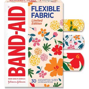 BAND-AID Brand Flexible Fabric Adhesive Bandages, Wildflower Designs, 30 Ct | Comfortable Protection, Sterile Wound Care for Minor Cuts, Scrapes & Burns, For First Aid Kits, Assorted Fun Pretty Designs in Kuwait