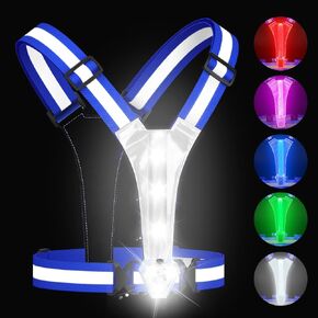 Zacro LED Reflective Vest with Chest Light 500LM, 5 RGB Colors High Visibility Rechargeable Light Up Running Vest IPX4 Night Safety Running Gear for Dog Walking, Cycling, Adjustable for Men Women Kids in Saudi Arabia